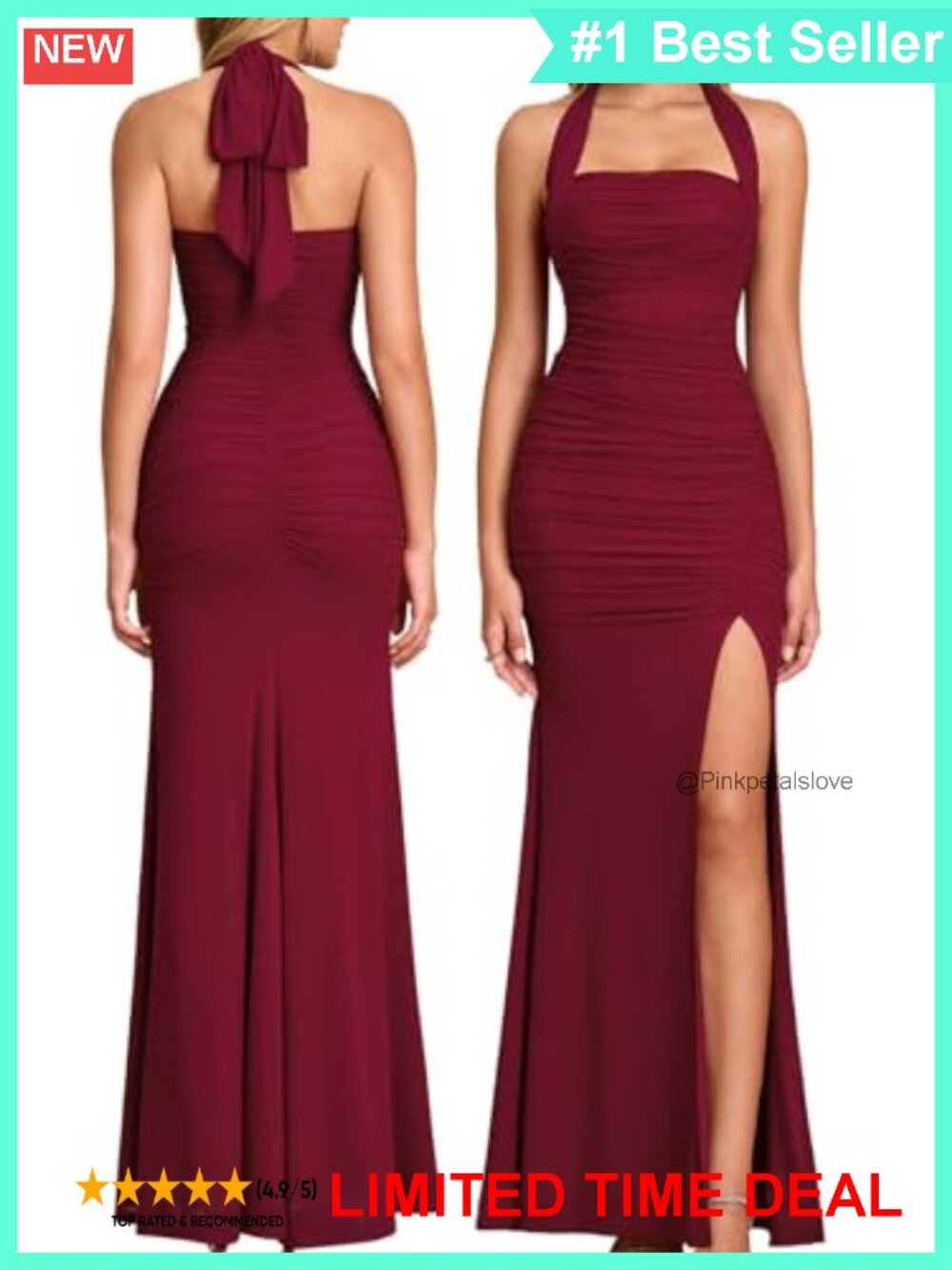 Halter Tie High Slit Bodycon Maxi Dress Wedding Guest Cocktail